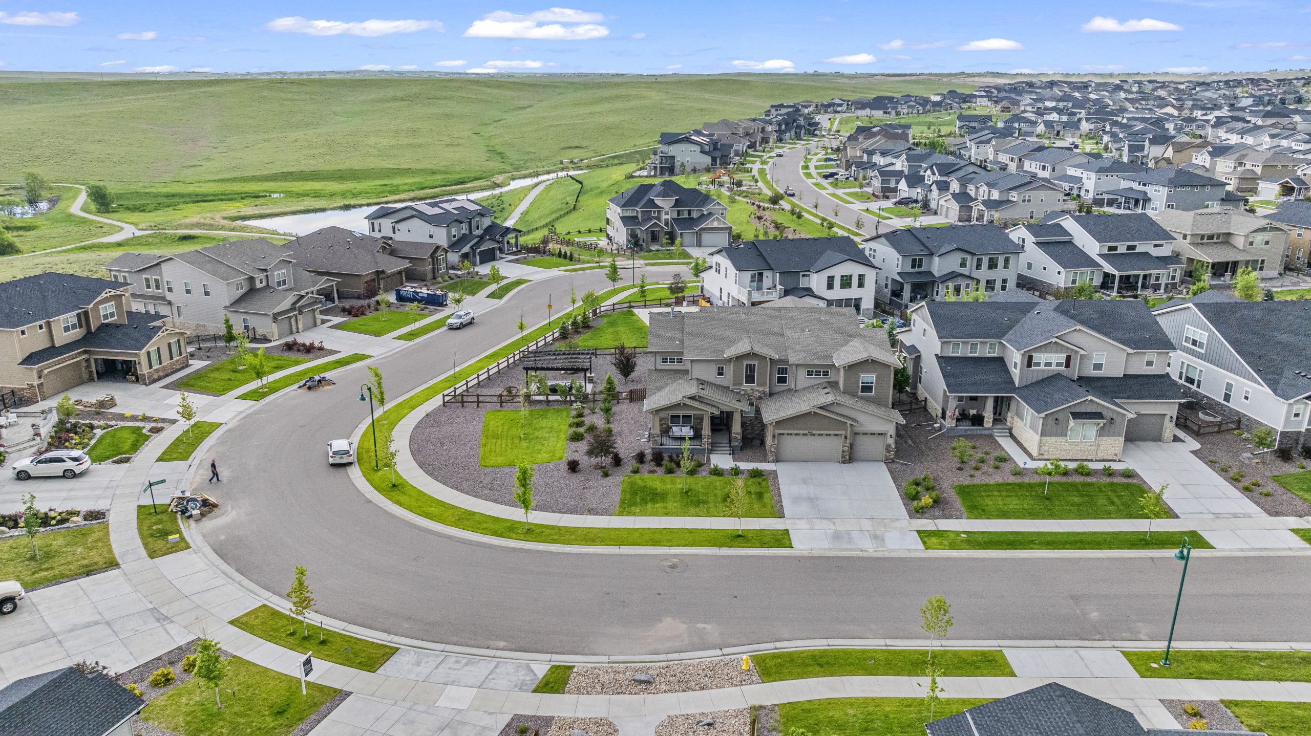 Elevated shot showing rear patio and outbuildings